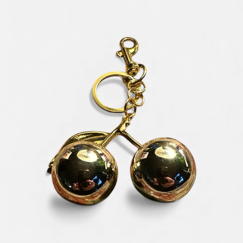 Gold Cherry Bag Charm Keychain – High Shine Double Cherry Accessory